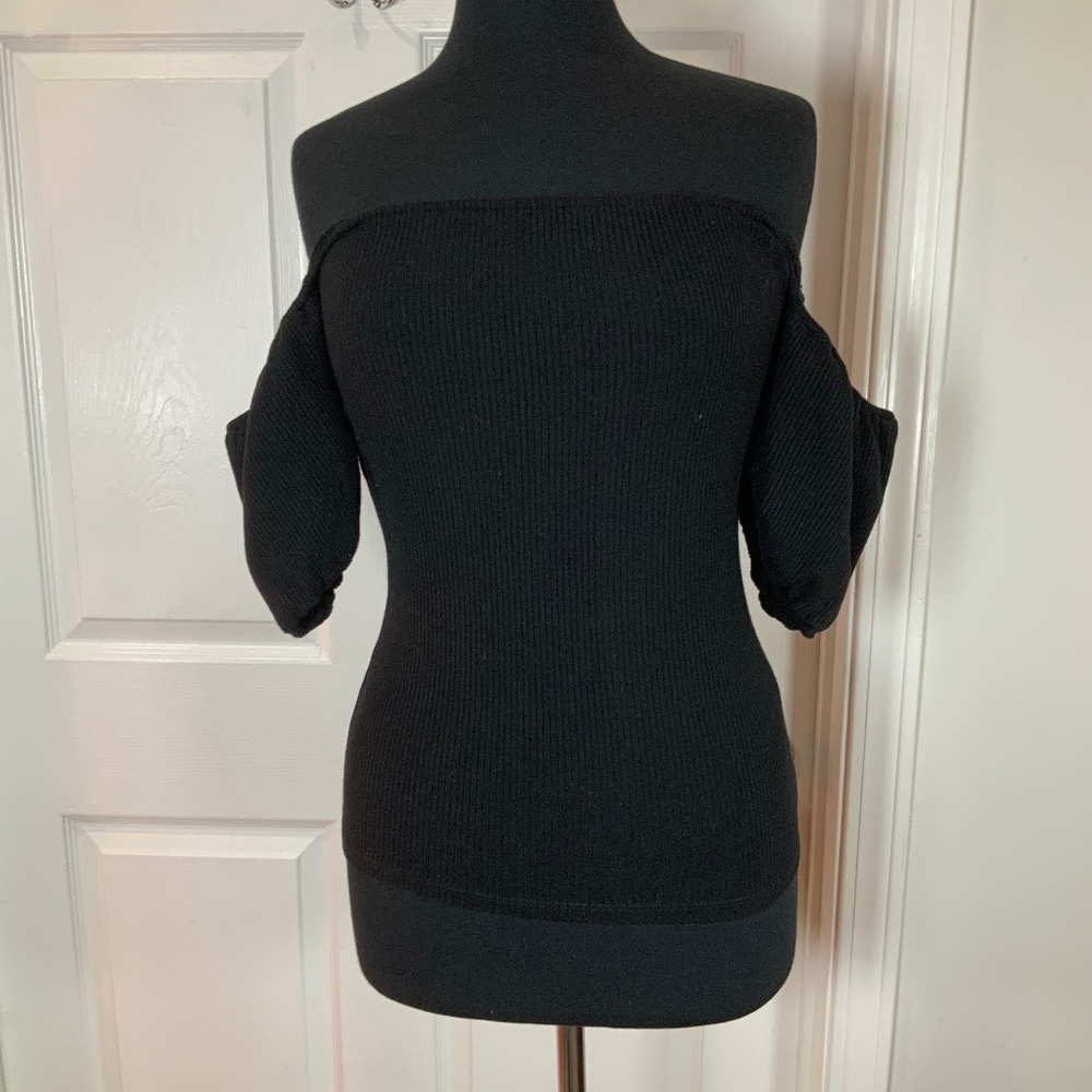 Reformation Black Off the Shoulder Slim Fit Minimalist Sweater Top Size Medium - Picture 2 of 8